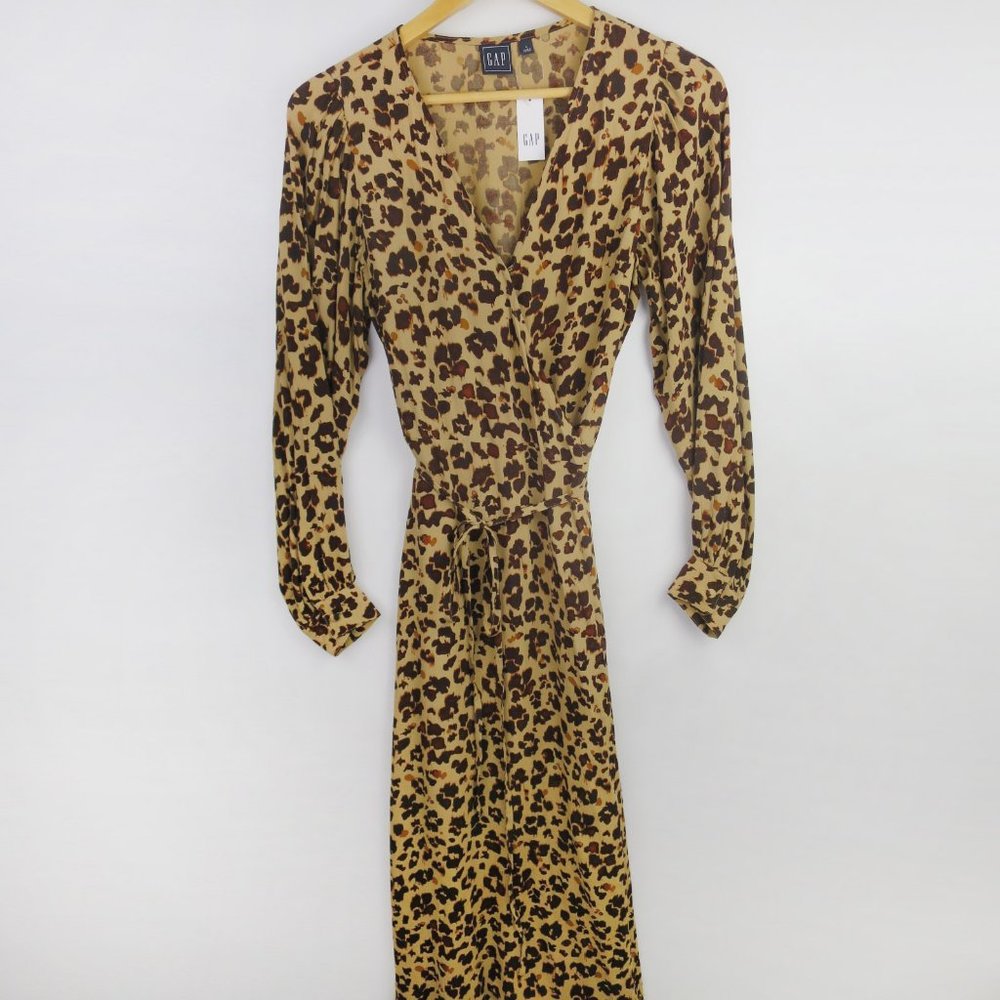 Gap Leopard Print Wrap Midi Dress Size 8 - Picture 4 of 9